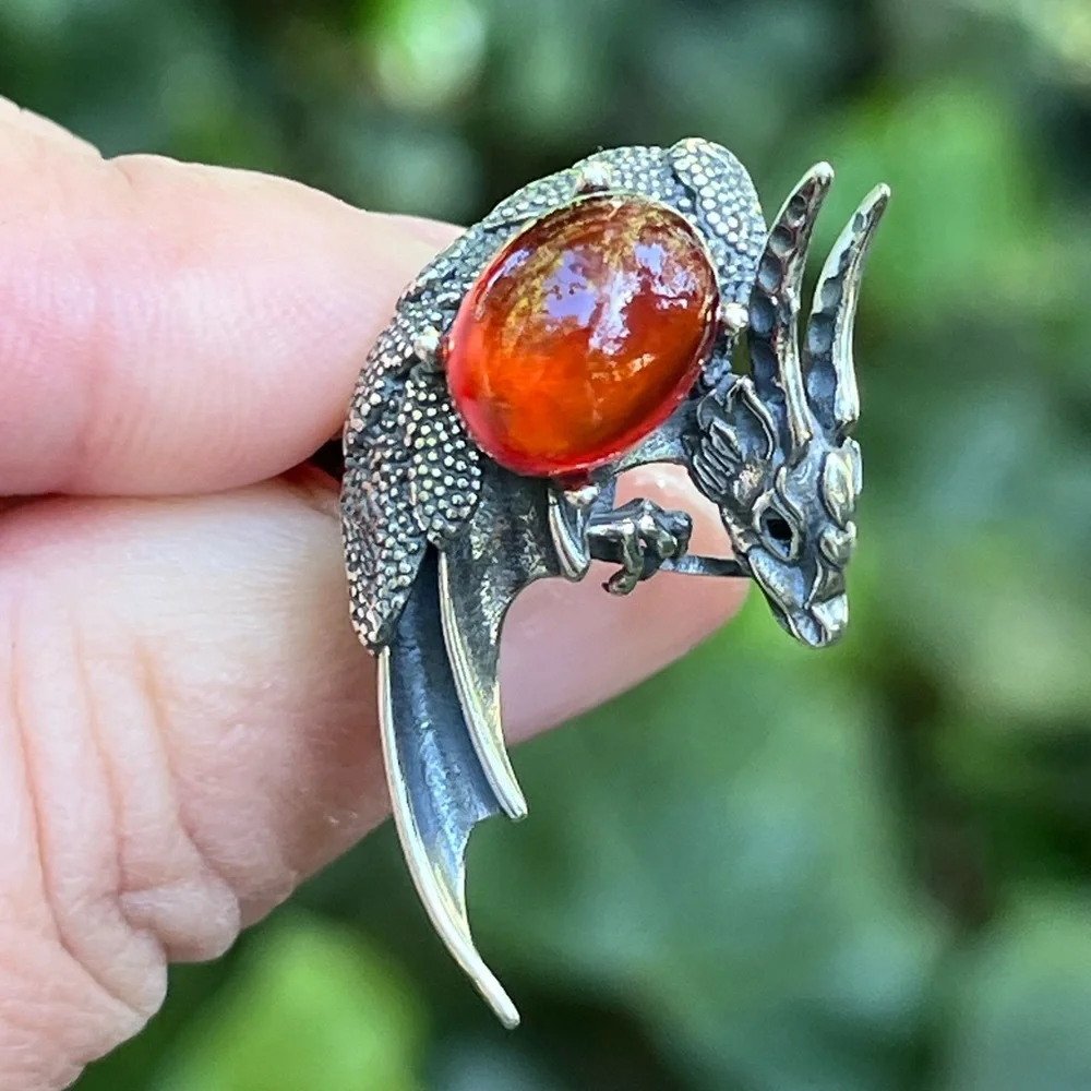 Sterling silver garnet dragon adjustable‎ ring